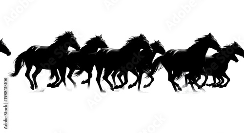 Silhouette Of Wild Running Horses Depicting Freedom, Dynamic Movement, and Power