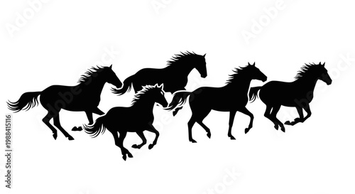 Silhouette Of Wild Running Horses Depicting Freedom, Power, and Grace in Motion