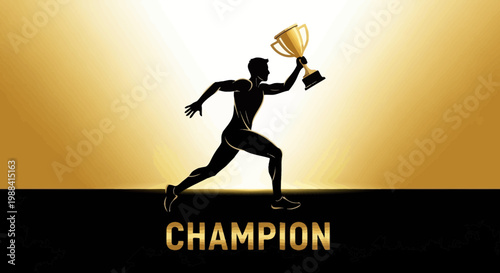 Silhouette Of Winning Athlete With a Trophy Indicating Championship Success and Victory
