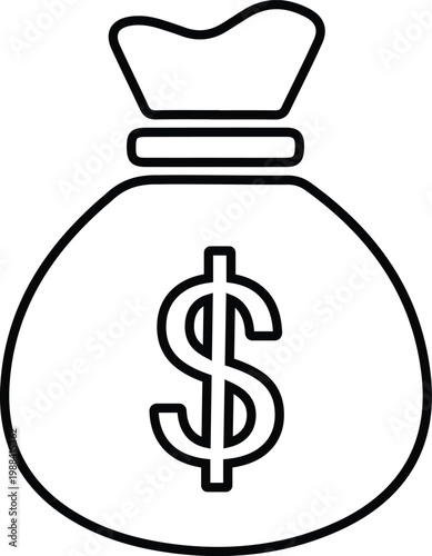 Money Bag with Dollar Symbol Line Icon – Savings and Finance Vector