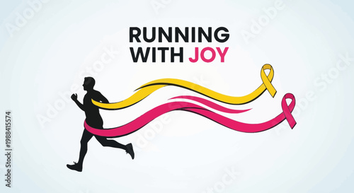 Silhouette Runner Celebrating Joy and Resilience with Festive Ribbon Streamers Illustration