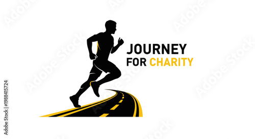 Silhouette Runner Embodies Journey For Charity On Curved Road With Yellow Markings