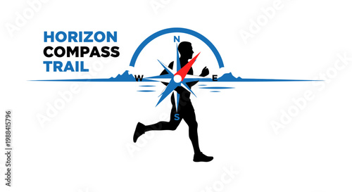 Silhouette Runner Navigating Compass Trail For Outdoor Adventure And Direction