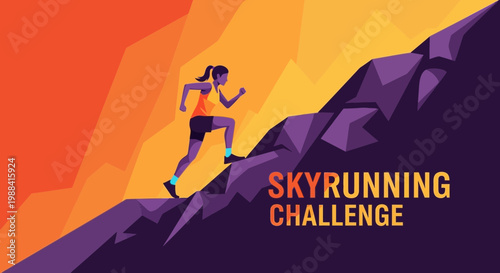 Skyrunning Competitor Ascends Mountain, Reaching New Heights in Vector Illustration