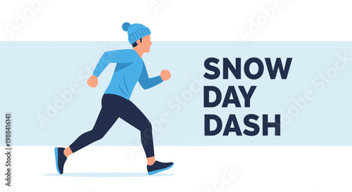 Snowy Scene Depicting an Energetic Person Running on a Winter's Day Illustration