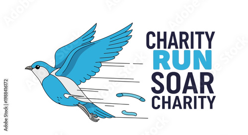 Soaring Blue Bird Illustrates Charity Run Event Supporting Community Outreach Initiatives