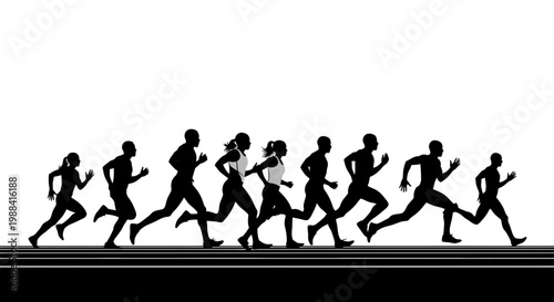 Silhouette Runners Racing on Track Demonstrating Sprinting in Athletics Competition