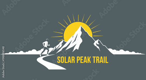 Solar Peak Trail Runner Reaching Sunlight Symbolizing Mountain Climb Achievement