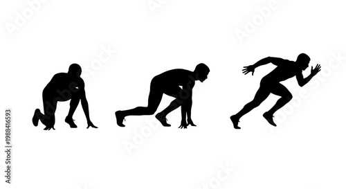 Silhouette Sequence: A Dynamic Representation of Sprint Start With Isolated White Background