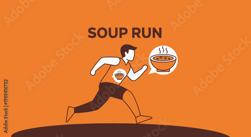 Soup Run Marathon Athlete Sprinting With Bowl Of Hot Soup Image