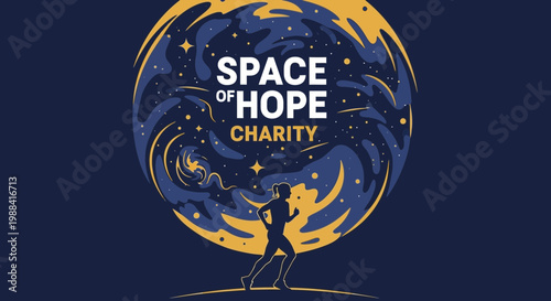 Space Of Hope Charity Event: A Dynamic Run Against A Celestial Background And Running Silhouette