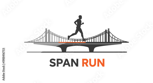 Span Run Logo Representing Athletic Endurance Across a Suspension Bridge Silhouette Sportive Design