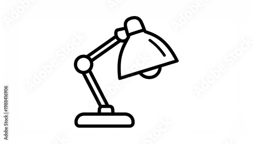 Simple Line Art Icon of a Modern Desk Lamp.