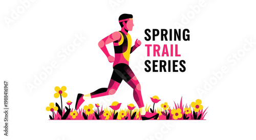 Spring Trail Series Illustration Featuring a Runner and Botanical Elements for Advertisement