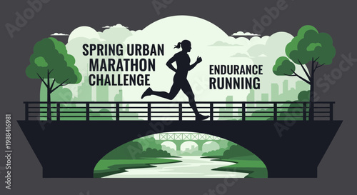 Spring Urban Marathon Challenge Endurance Running On Bridge Over River
