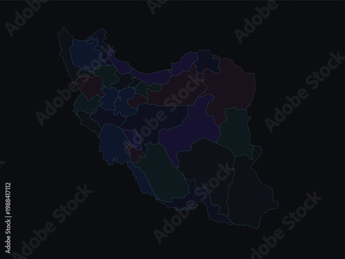 Iran map highlighted region neon glowing borders dark style illustration