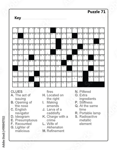 Printable Acrostic Word Puzzle Brain Teaser with Clues and Grid - Puzzle 71