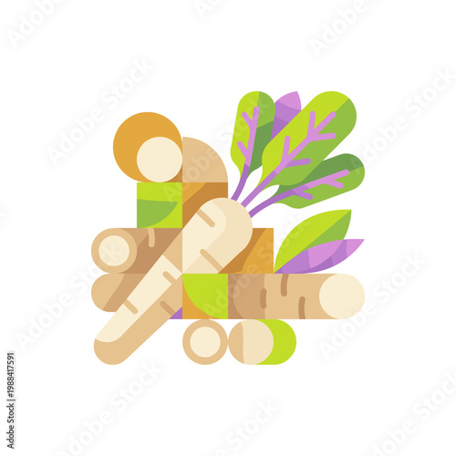 Fresh Parsnips illustration with green leaves, a healthy root vegetable