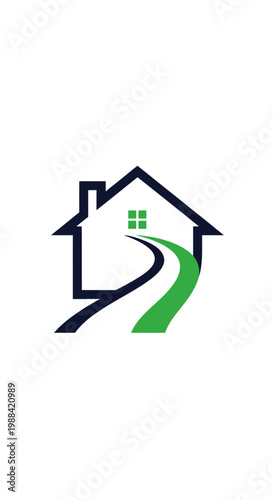 Modern Home Logo With Green Pathway Leading To Property Entrance