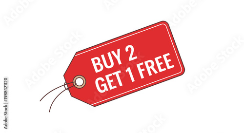 A red price tag displays a buy two get one free promotional offer