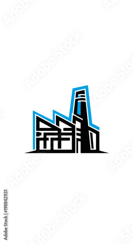 Modern Industrial Building Facade Stylized Outline Art