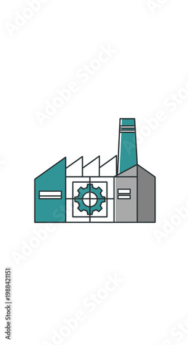 Modern Industrial Building With Central Cogwheel Emblem