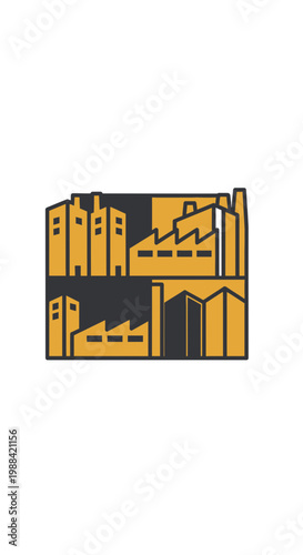 Modern Industrial Building Icons Representing Manufacturing and Production