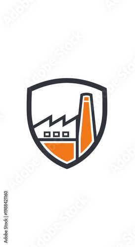 Modern Industrial Emblem Silhouette Inside Protective Shield
