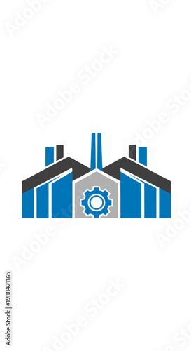 Modern Industrial Factory Building With Gear Icon Symbolizing Production