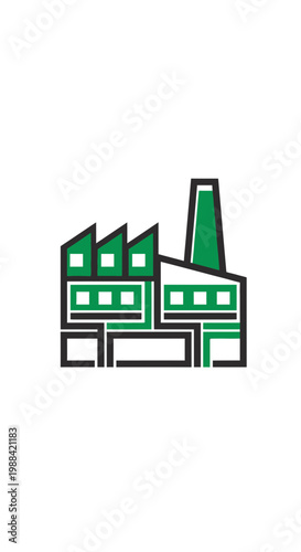 Modern Industrial Factory Building Icon Design With Green Accents And Chimney
