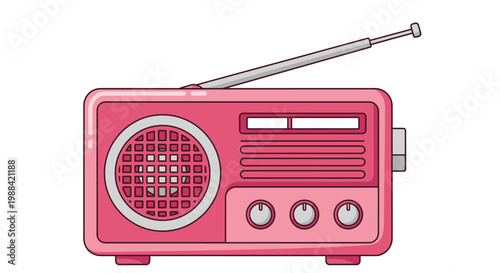 A pink vintage style transistor radio with an extended antenna