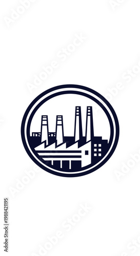 Modern Industrial Factory Emblem With Chimneys Inside A Circle