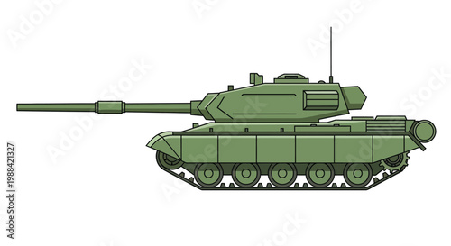Illustration of a green military tank with a long barrel and tracks