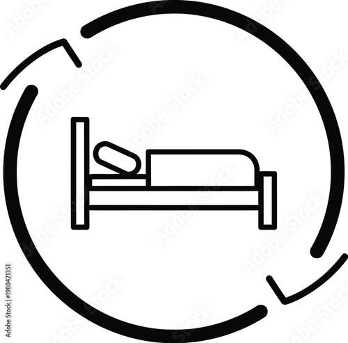Bed icon in circle line art style for hotel or hostel minimal vector isolated