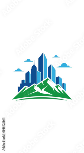 Modern Metropolis Rises Above Verdant Peaks Cityscape Symbolizing Growth