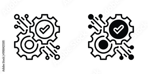 Data Automation Vector Line Icon for Technology and Computing