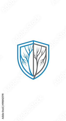 Modern Shield Emblem With Organic Tree Branch Design