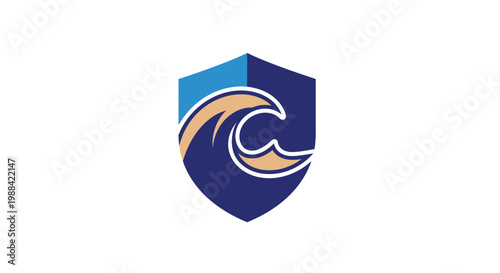 Oceanic Wave Crest Symbol Within a Shield for Nautical Designs and Branding Purposes