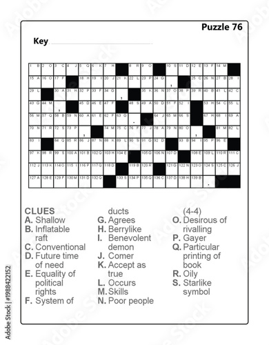 Printable Acrostic Puzzle Worksheet with Clues for Vocabulary and Brain Training Puzzle 76