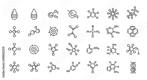 Collection of Hand Drawn Chemical Molecular Structures and Icons.