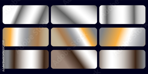 Set of Silver foil texture background. Realistic silver, gradient mesh. High resolution