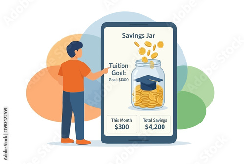 Student Using Education Savings Jar App for College Tuition Fund