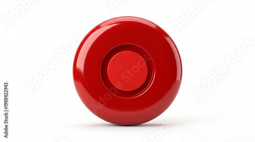 3D glossy red circular button with a smaller solid red circle record symbol