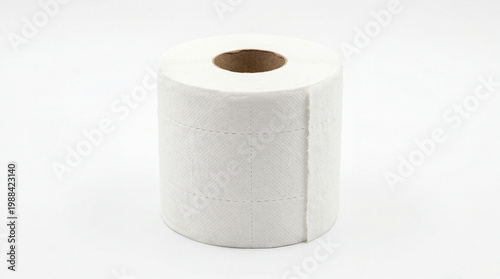 toilet paper roll standing upright, isolated on a pure white background