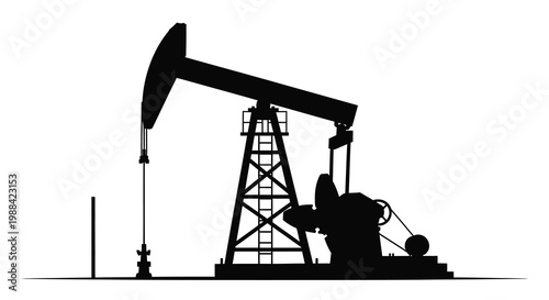 A stark silhouette depicts a classic oil pump rig commonly found in petroleum production areas
