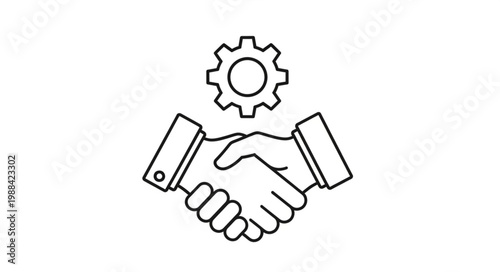 Handshake and Gear Icon Representing Business Partnership and Collaboration.