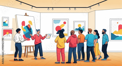 People in art gallery viewing.