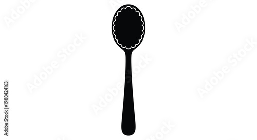 A stylized black silhouette of a vintage spoon with a decorative scalloped edge high quality professional