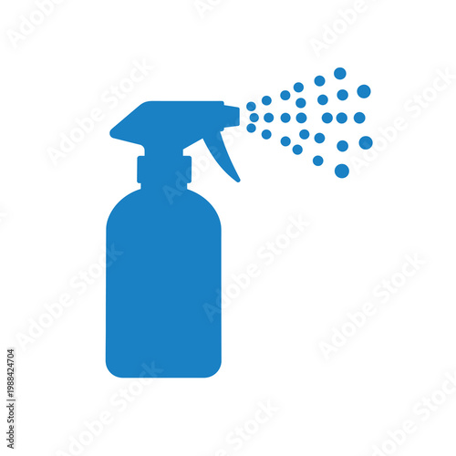 Simple blue vector spray bottle dispensing mist in the air