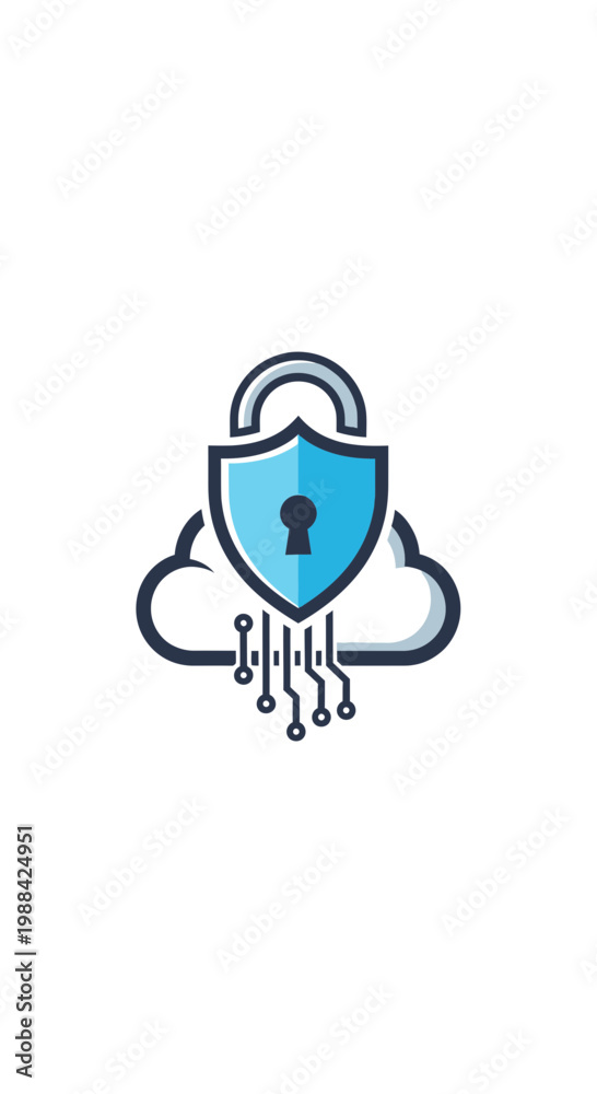 Obraz premium Secure Cloud Computing Icon With Digital Data Flow Protection
